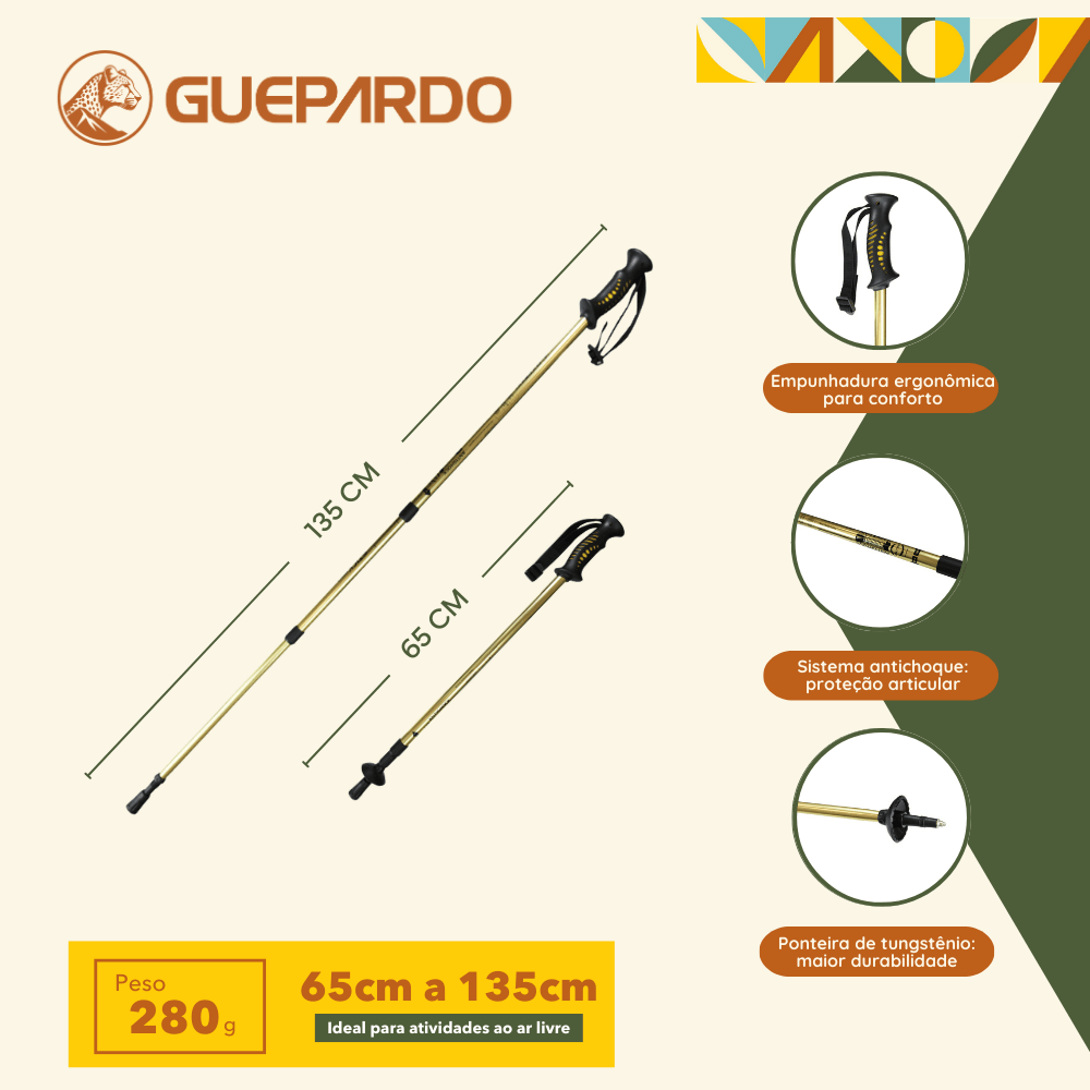 Bastão de caminhada guepardo Antichoque Aluminio preto -b 0as4t6ã0o4